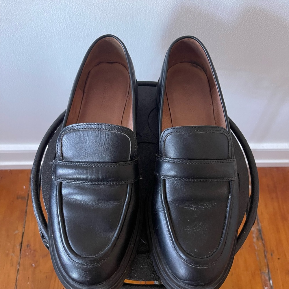 Madewell Size 11 Black Leather Lugsole Loafers